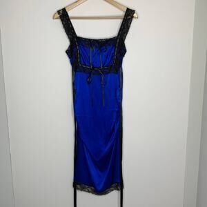 Betsey Johnson Black Label Satin Lace Blue Dress Silk Womens 2